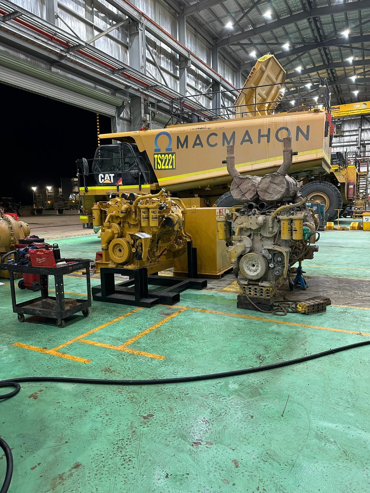CAT engine being rebuilt in the Walton Mechanical workshop