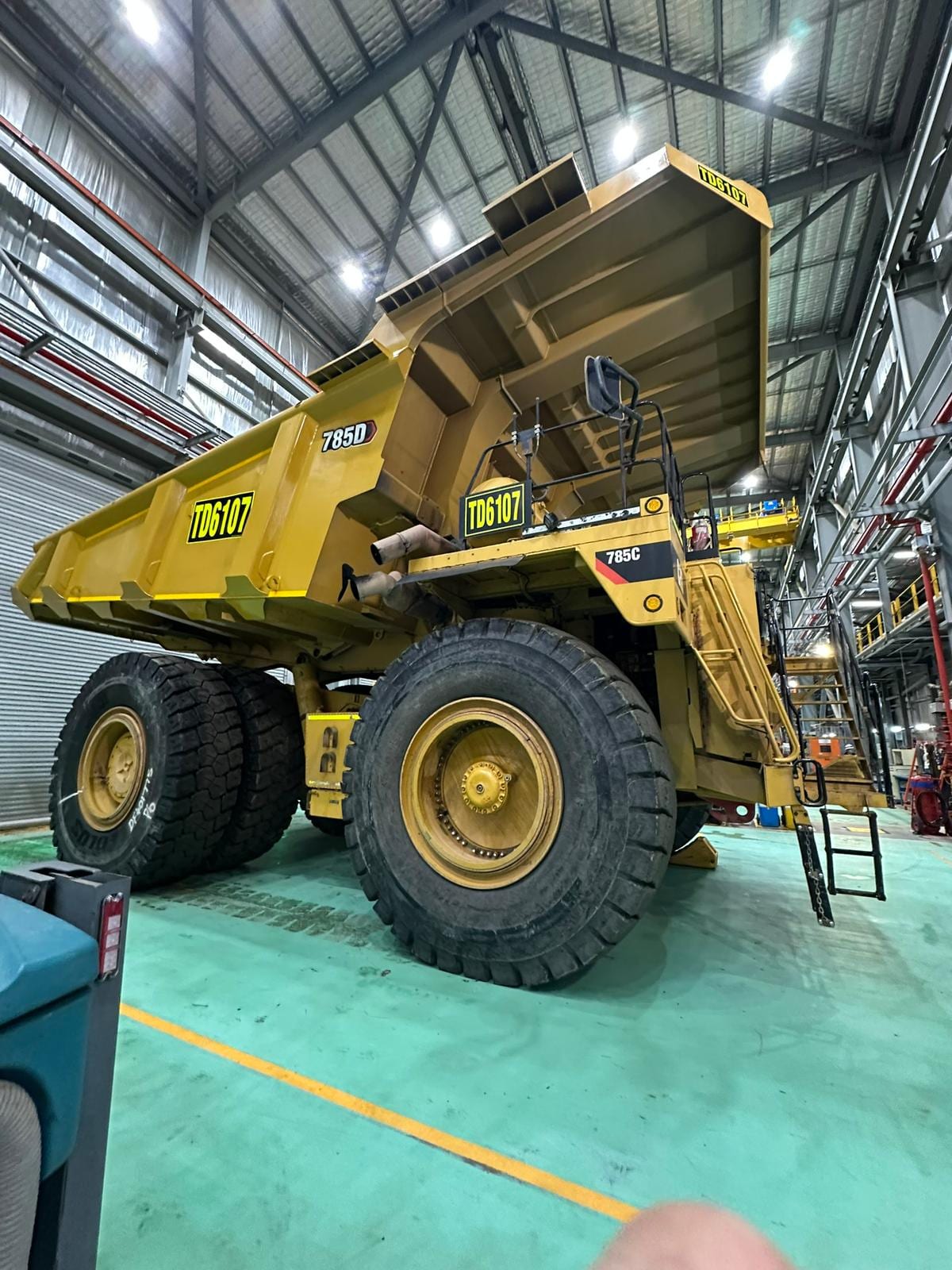 CAT 785 haul truck in the Walton Mechanical workshop for repair